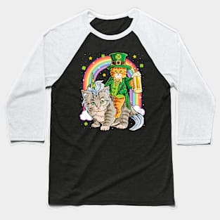 Cat St Patricks Day Leprechaun Riding Caticorn Unicorn Women Baseball T-Shirt